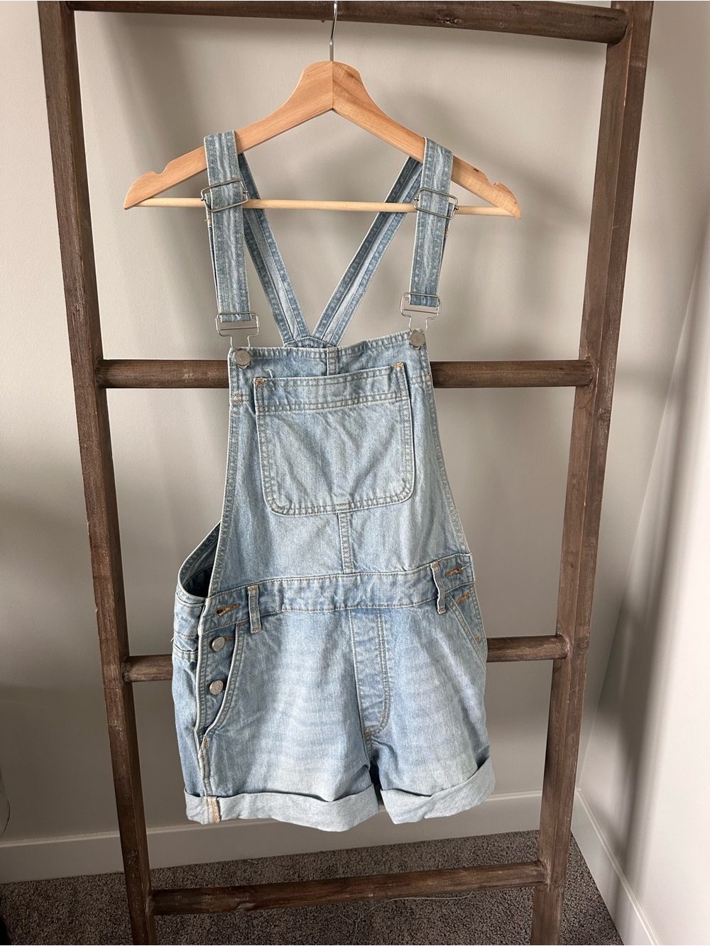 BDG Light Blue Denim Shortalls with Front Bib
